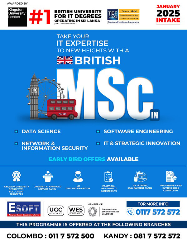 Study a British MSc in IT | Esoft Sri Lanka | January 2025 Intake | Leverage your existing qualifications to a prestigious UK IT MSc!